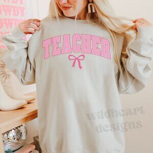 Coquette Teacher Sweatshirt, Teacher Shirt, Back To School - Sand